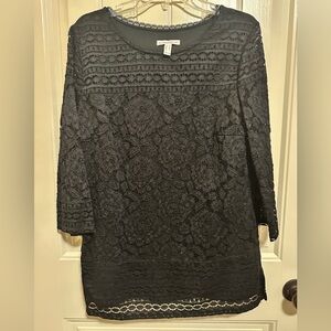 Isaac Mizrahi Elegant Black Lace Long Sleeve Dress